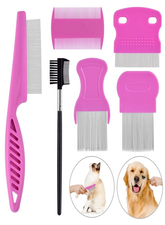 CAPHONT 6 Pack Flea Comb for Cats Dogs,Stainless Steel Dog Cat Grooming Combs With Rounded Teeth,Double-Sided Tear Stain Remover,Dematting Comb For Dogs Cats Ideal for Small, Medium & Large Pets (Pink) - Image 1